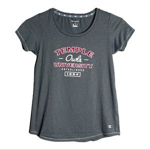 Champion T-shirt Gray Red Temple University Owls  Short Sleeve Scoop Neck